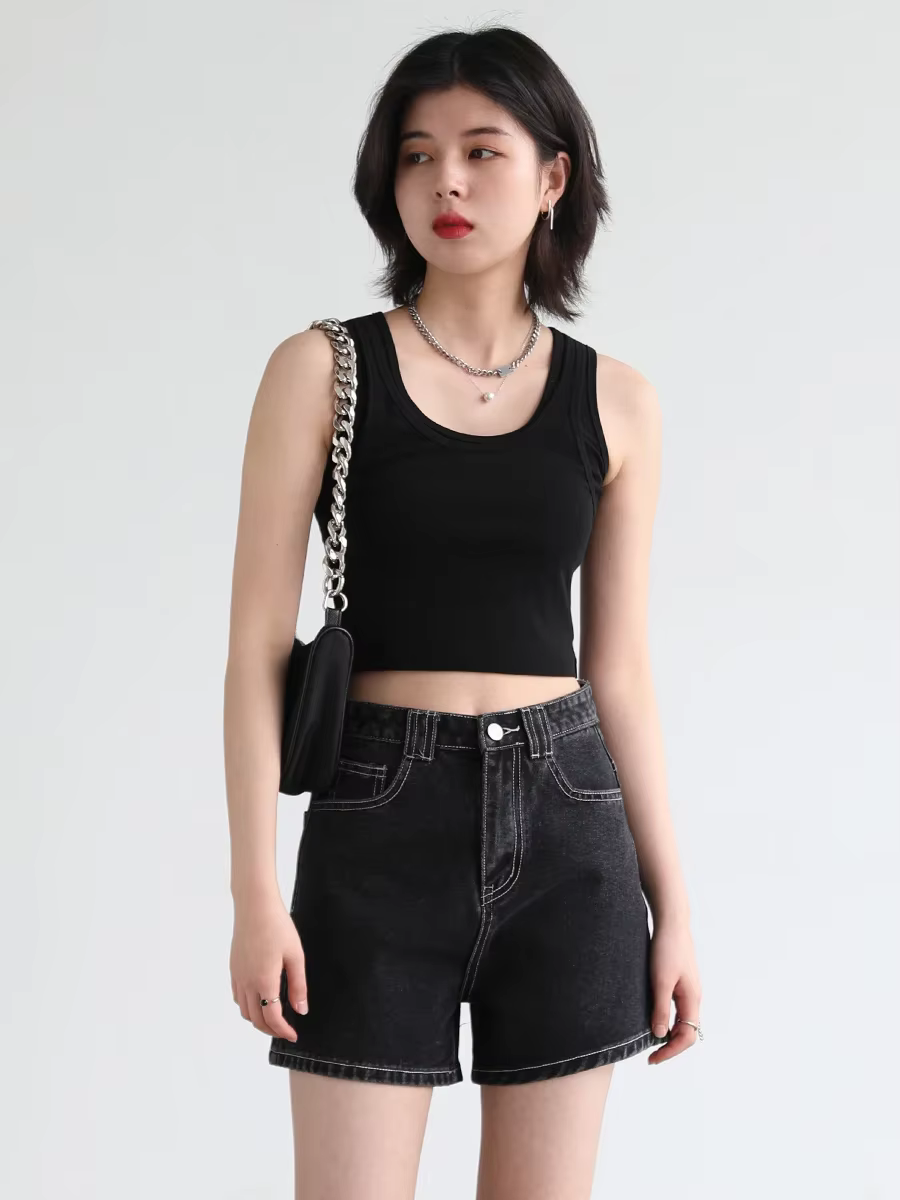 CHIC VEN Débardeur femme Camisole Design Solide Coupe Slim Court Col en U Bretelles Gilet Récolte Hauts Femmes Été Basique Élastique 2025