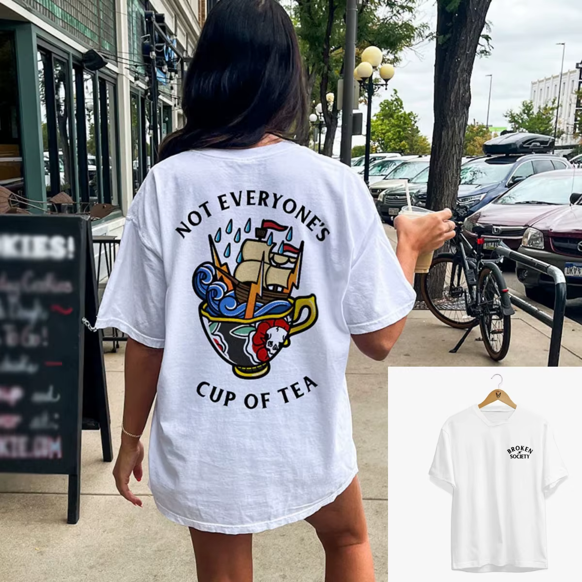 T-shirt décontracté style rétro « Not Everyone's Cup of Tea » avec motif tatouage