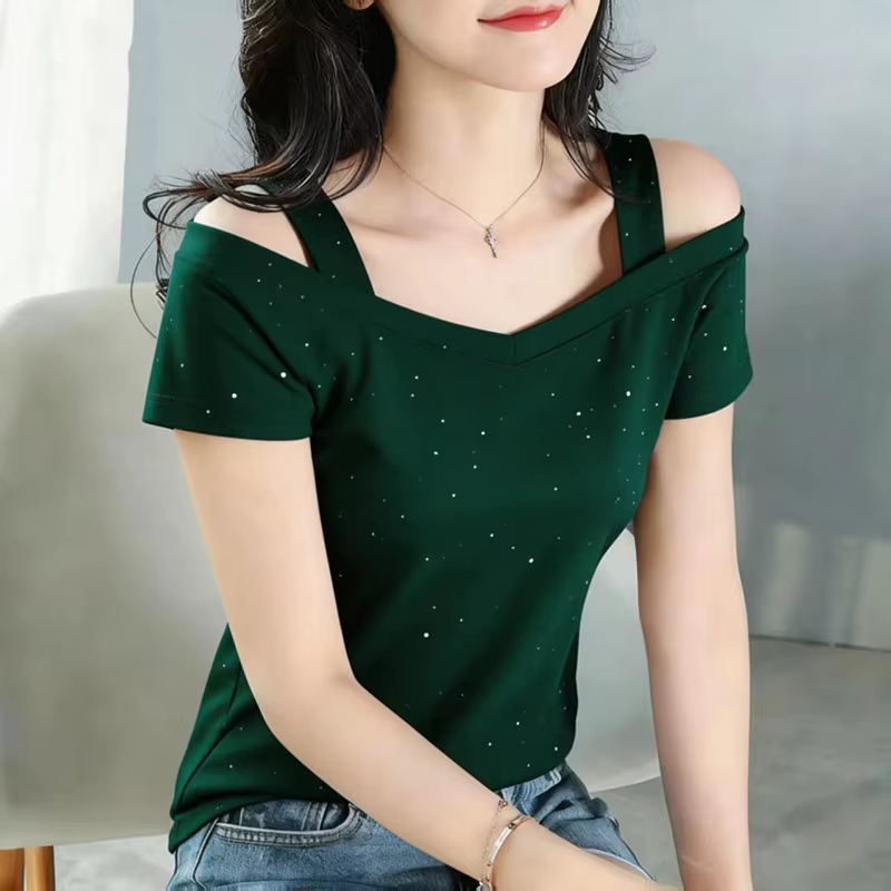 T-shirt violet pour femme à épaules dénudées