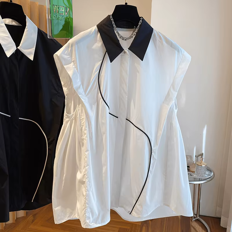 Chemise sans manches à coutures contrastées pour femmes