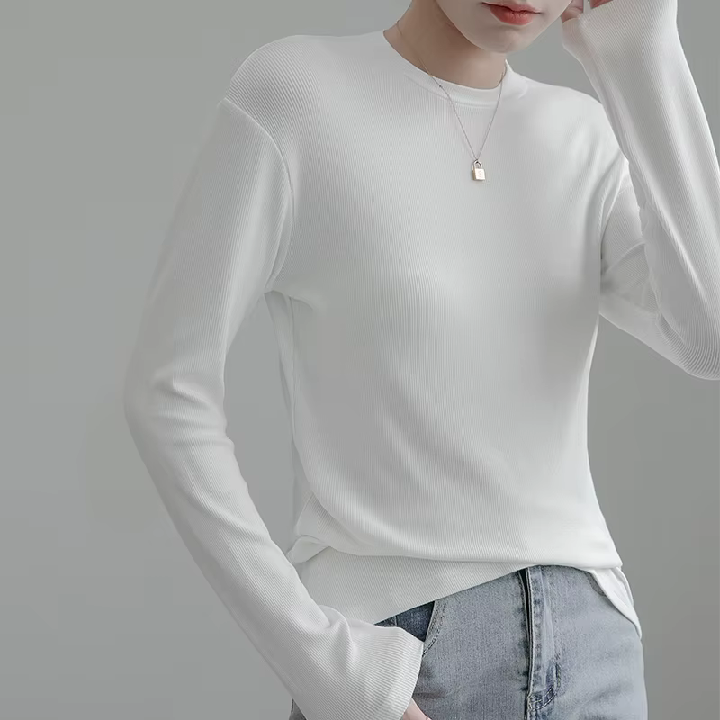 T-shirt à manches longues en coton blanc pour femme