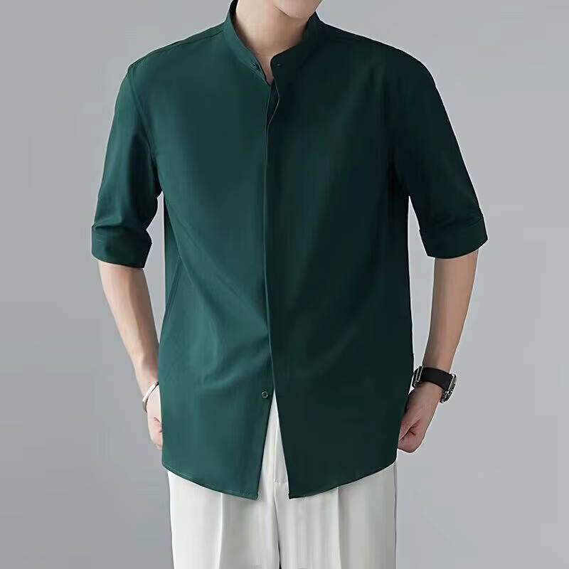 Chemise d'été à manches courtes et col Mandarin pour hommes