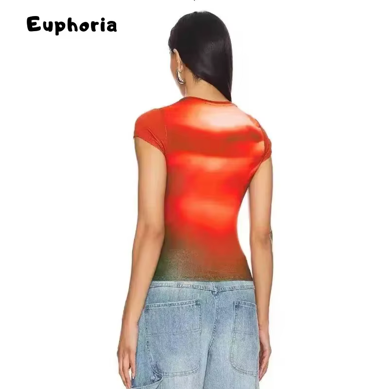 Euphoria-T-shirt graphique japonais Y2k, haut court à manches courtes Trashy, esthétique grunge, t-shirts plissés, Vintage Harajuku, années 2000, années 90