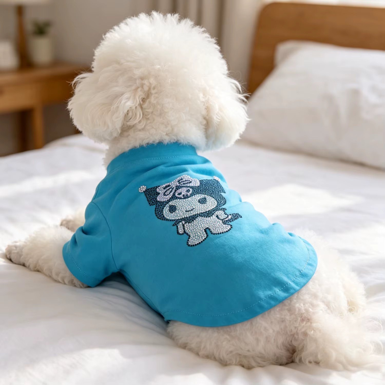 T-shirt d'été pour chien Kuromi avec strass, doux, fin, respirant, à manches courtes, vêtement pour petits chiens