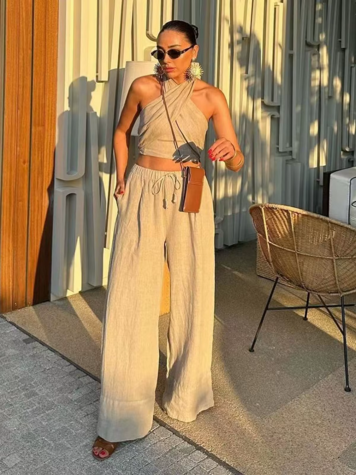 Boho Beach Wear-Haut court en fibre licou pour femmes