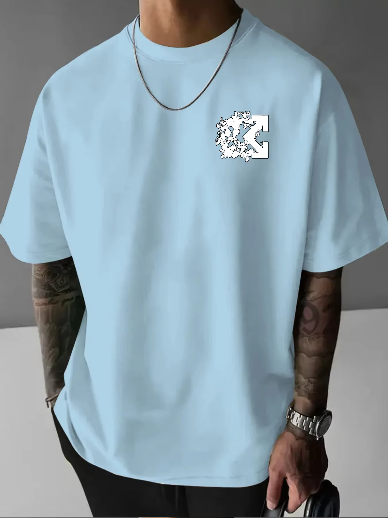 T-shirt Homme Imprimé Floral Flèche 100% Coton Grande Taille Respirant Décontracté Streetwear – Nouvelle Collection Promotionnelle