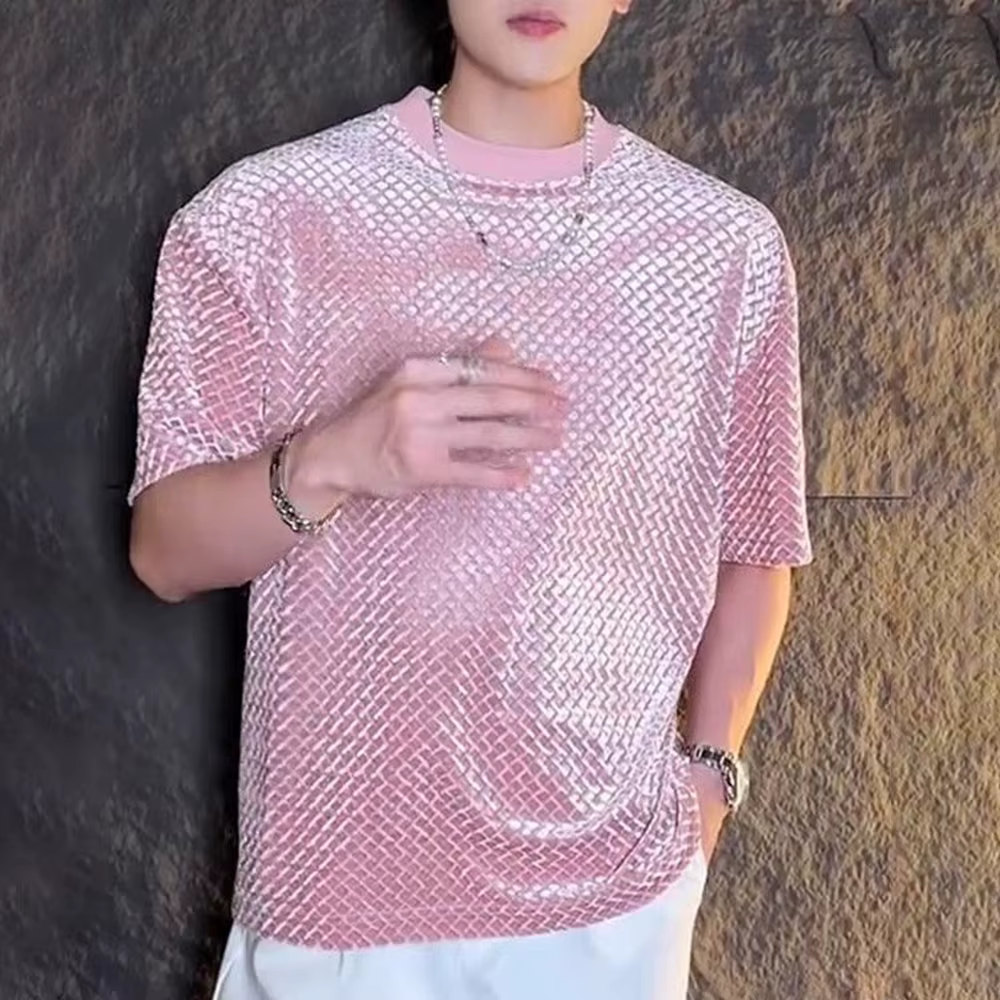 Hommes T-Shirt Plaid discothèque T-Shirt été Streetwear Niche salle de bal scène Performance haut à manches courtes vêtements pour hommes 2025 nouveau