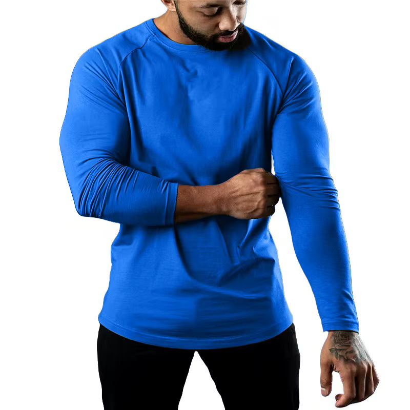Hommes t-shirts décontracté col rond à manches longues coton évacuant l'humidité