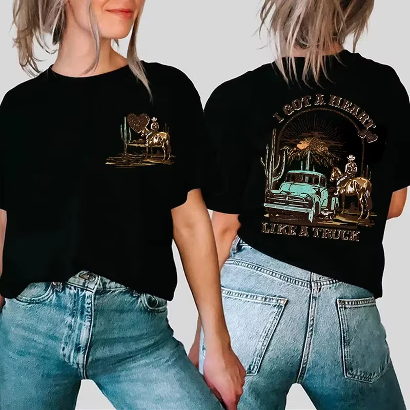 Femmes T-shirts j'ai un coeur comme un camion chemise avant et arrière Cowboy