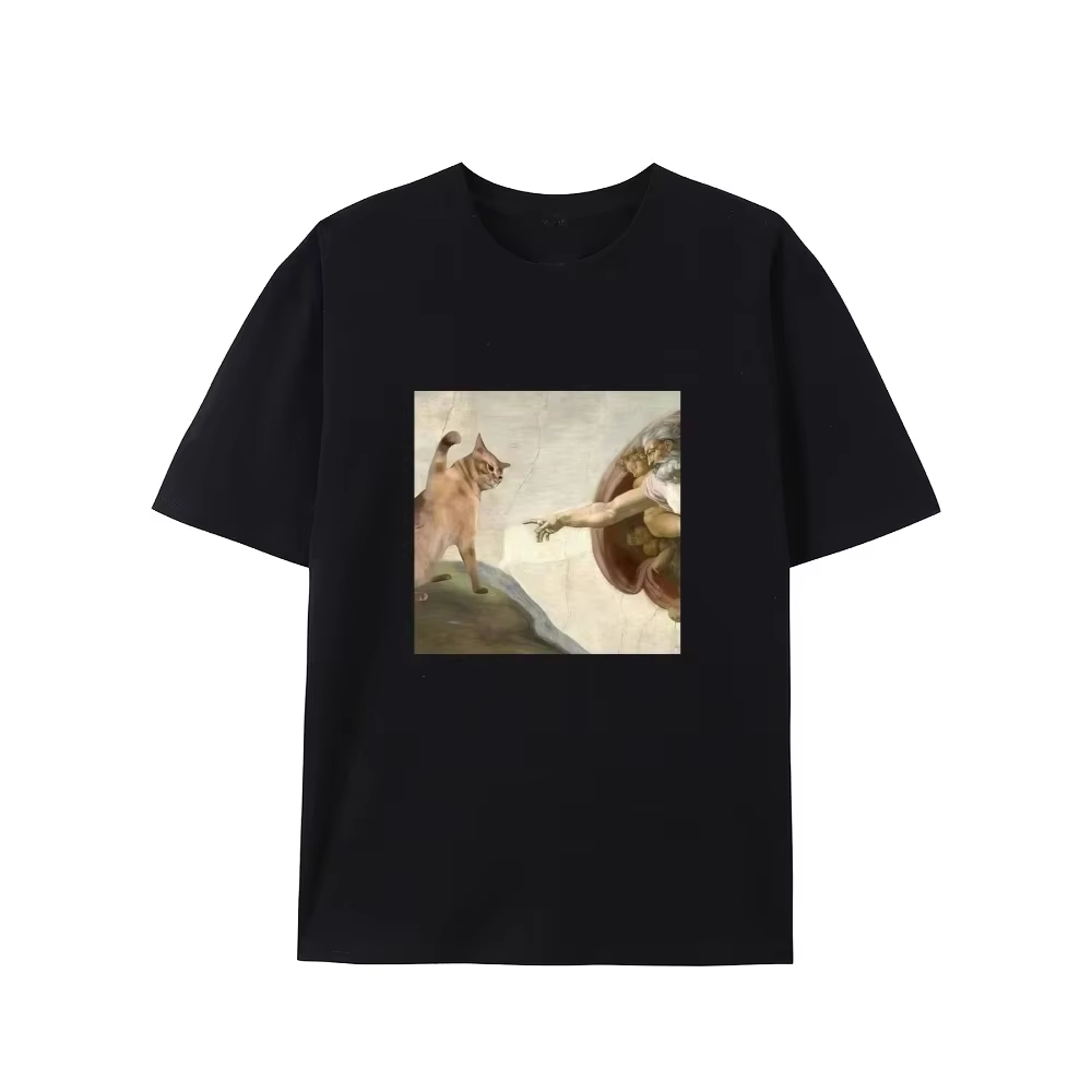 Chat humoristique et Adam Creation parodie graphique T-Shirt décontracté col rond coupe manches courtes pour adulte été