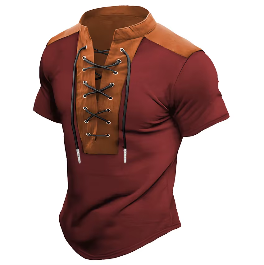 T-shirt vintage à col montant avec cordon de serrage