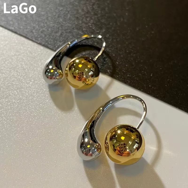 Boucles d'oreilles en forme de larme de perles rondes métalliques pour femmes