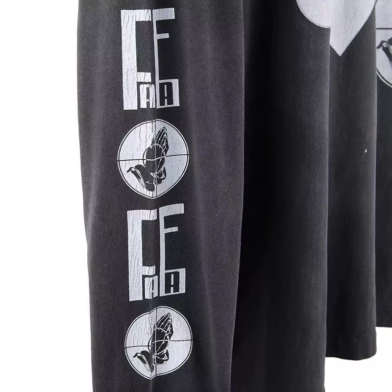 Nouveau Streetwear SAINT à manches longues t-shirt hommes femme lavé faire vieux endommagé mode col rond haut