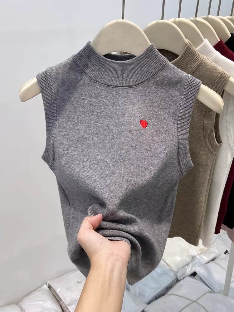 Sans manches tricoté couche de Base gilet décontracté tout-match couleur unie femmes débardeurs