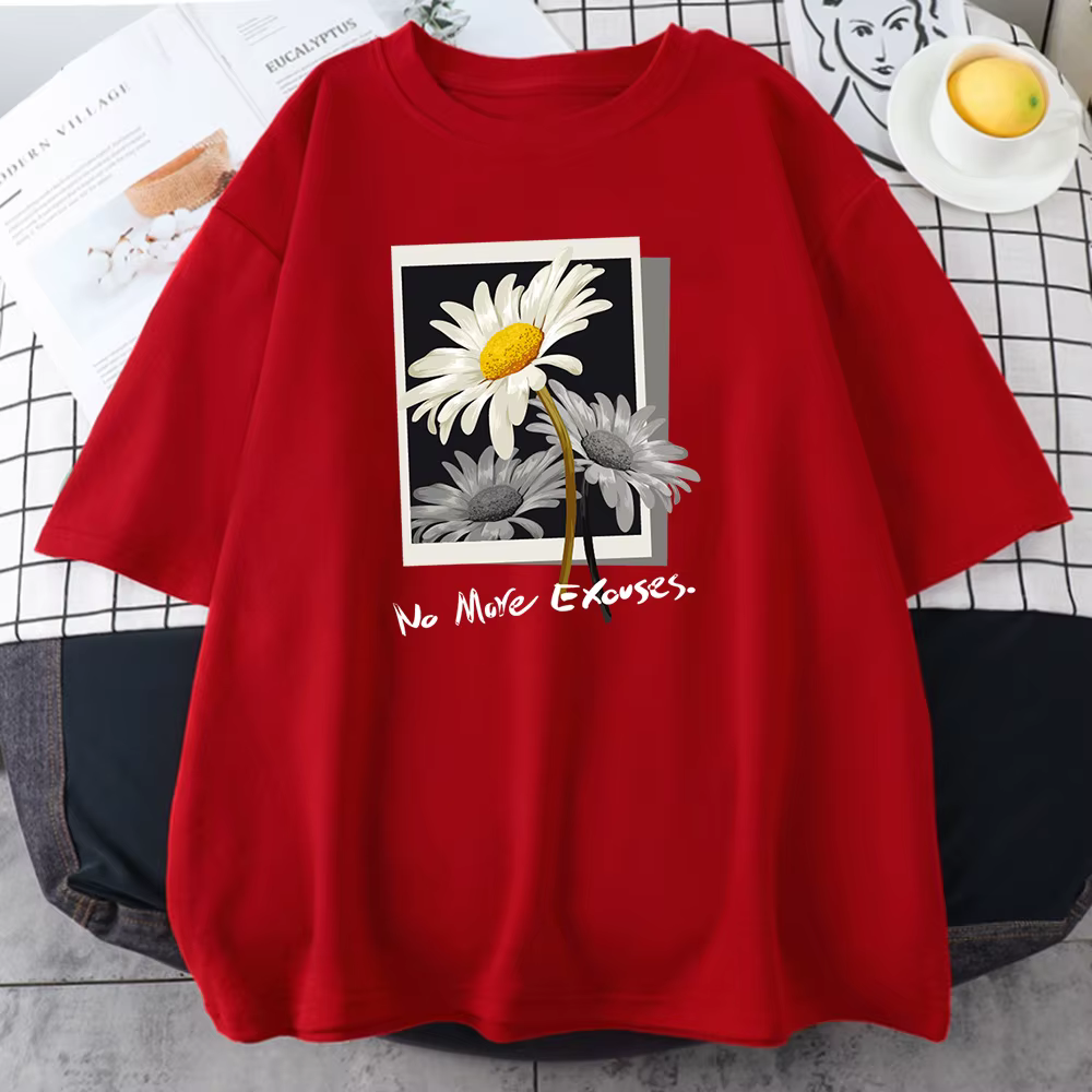 T-shirt en coton avec image de fleur pour femme