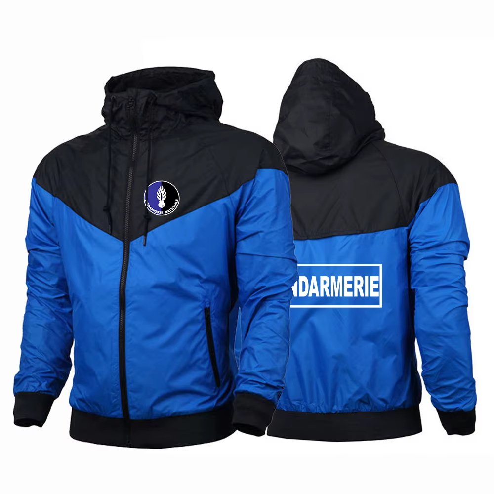 2025 printemps automne Gendarmerie française Logo imprimé Patchwork couleur unie manteau décontracté hommes populaire mince respirant veste à capuche