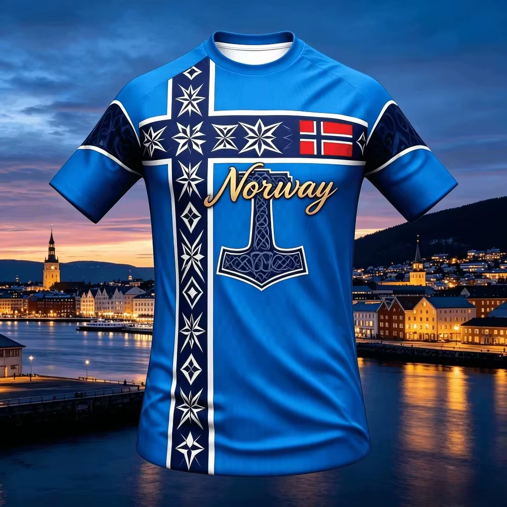Maillot de football nordique style ethnique viking 2026 pour supporters norvégiens – Haut décontracté respirant pour