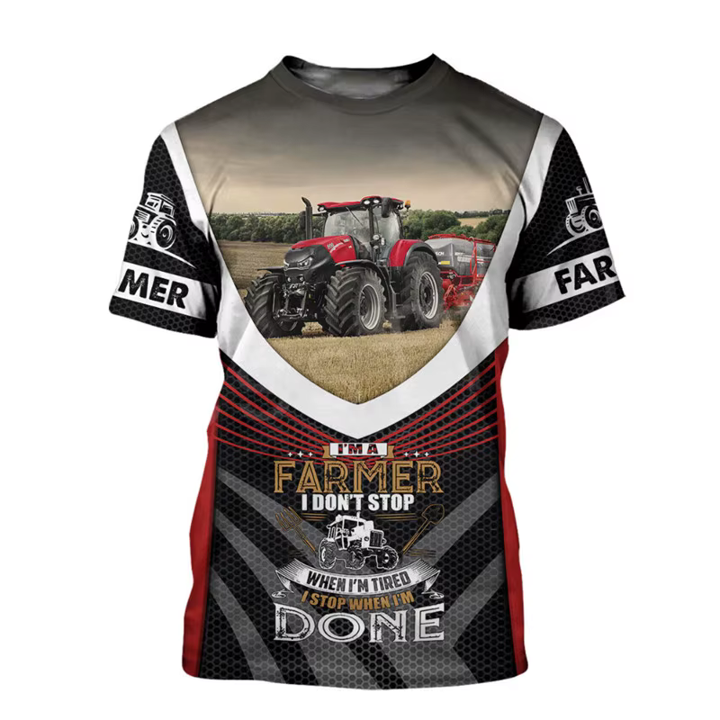 T-shirt à manches courtes imprimé tracteur 3D pour hommes