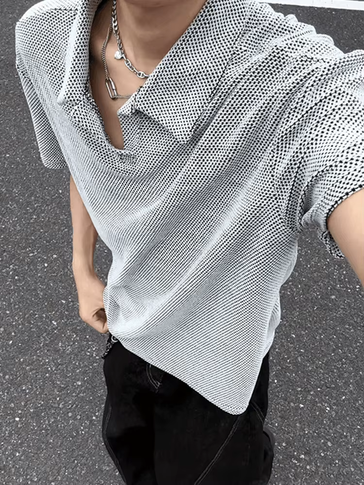 Polo Homme Vintage Streetwear Couleur Unie Manches Courtes Col
