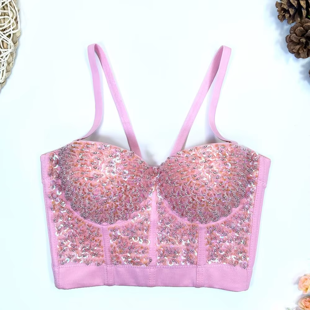 Haut court de danse latine noir 2026 pour femme – Gilet sexy à sequins sans manches