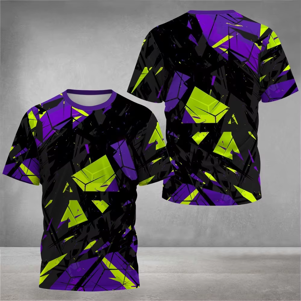 T-shirt pour homme à imprimé tie-dye 3D tendance, séchage rapide, manches courtes, pour le tennis et les sports de plein air, décontracté, respirant, coupe ample