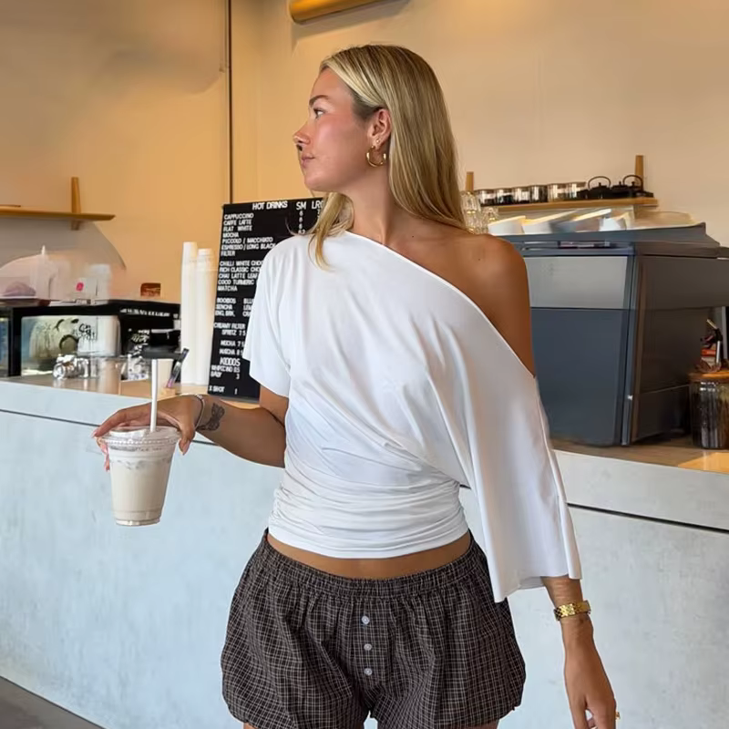 T-shirt d'été à épaules dénudées pour femmes