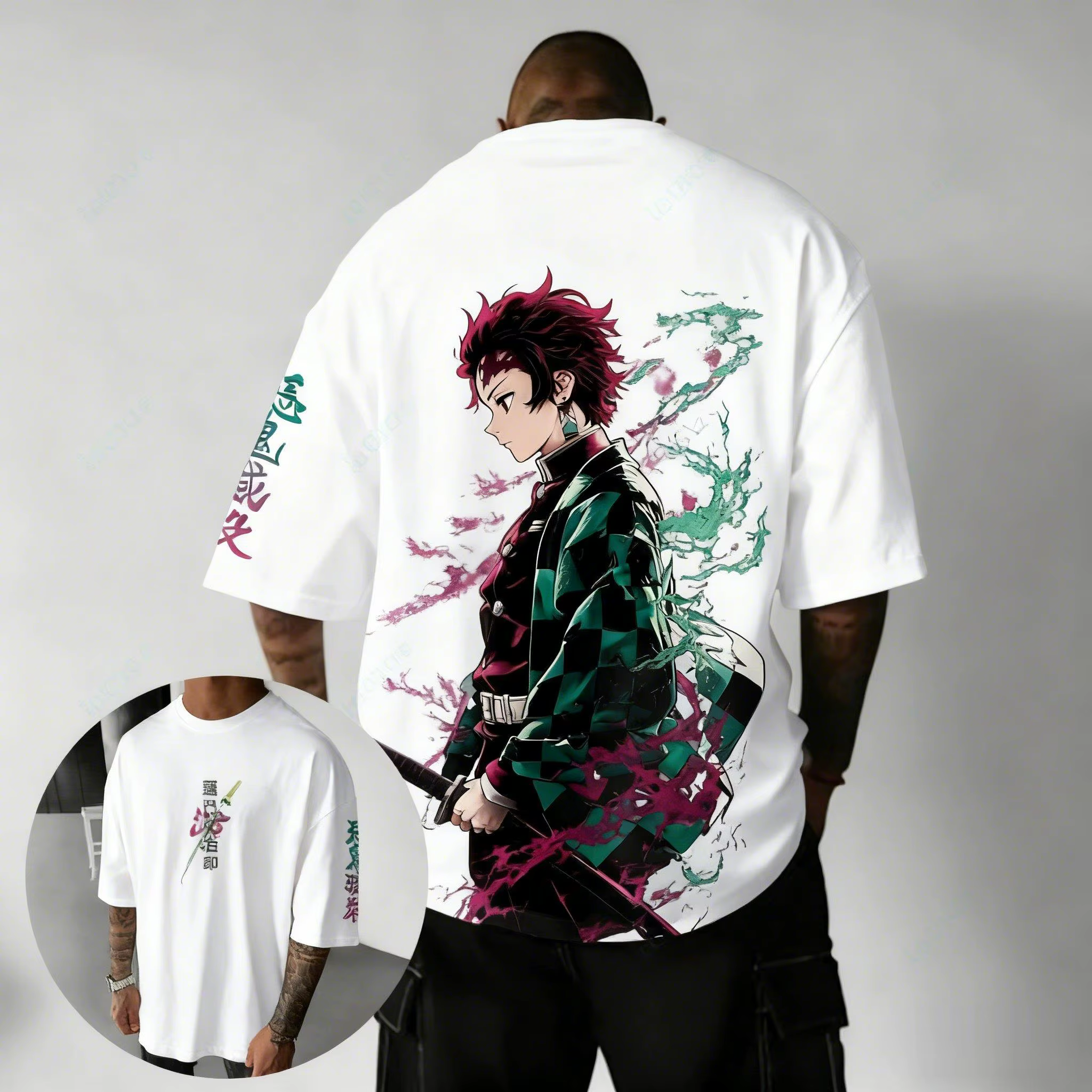 T-shirt décontracté imprimé Demon Slayer Blade Charcoal Jiro pour homme