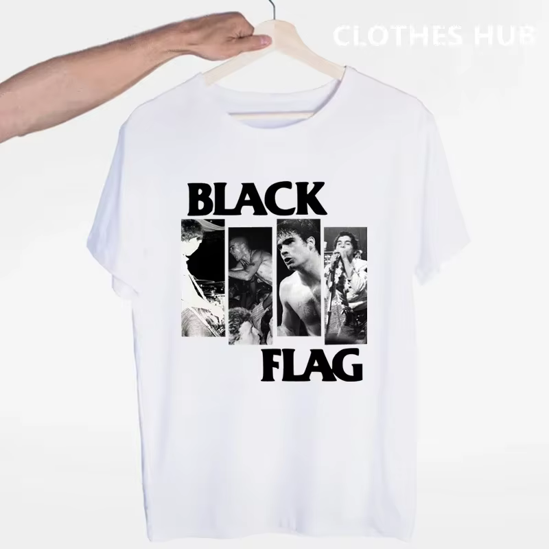 T-shirt drapeau noir été col rond manches courtes groupe de Punk Rock Henry Rollins grands barres