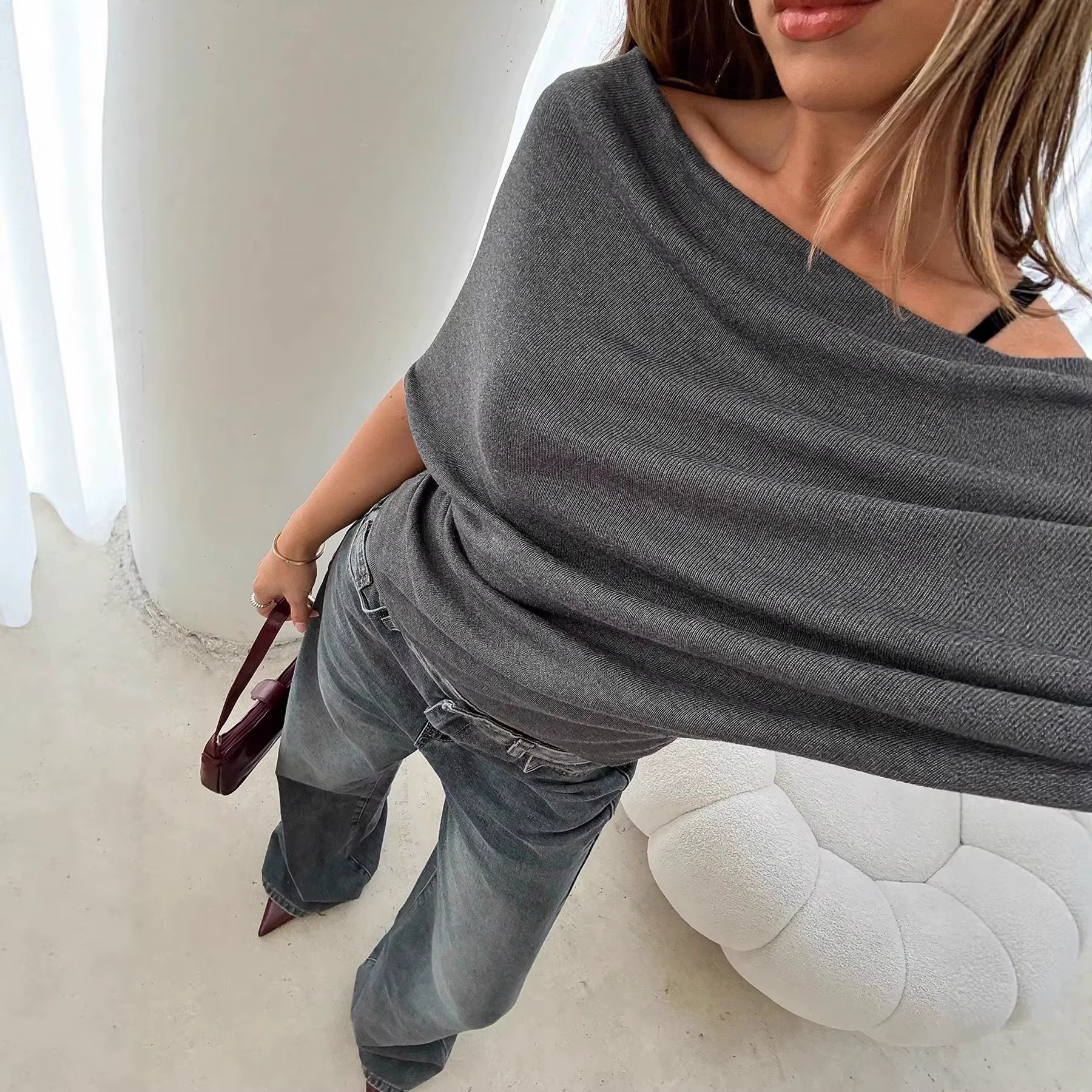 T-shirt sexy et tendance à épaules dénudées pour femme