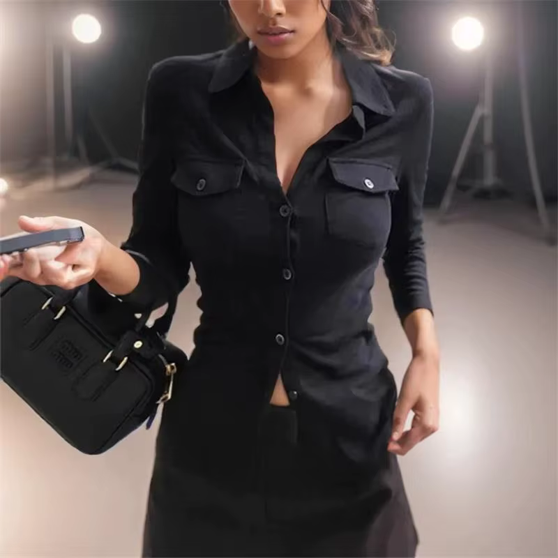 Chemises noires femme élégante mode Streetwear