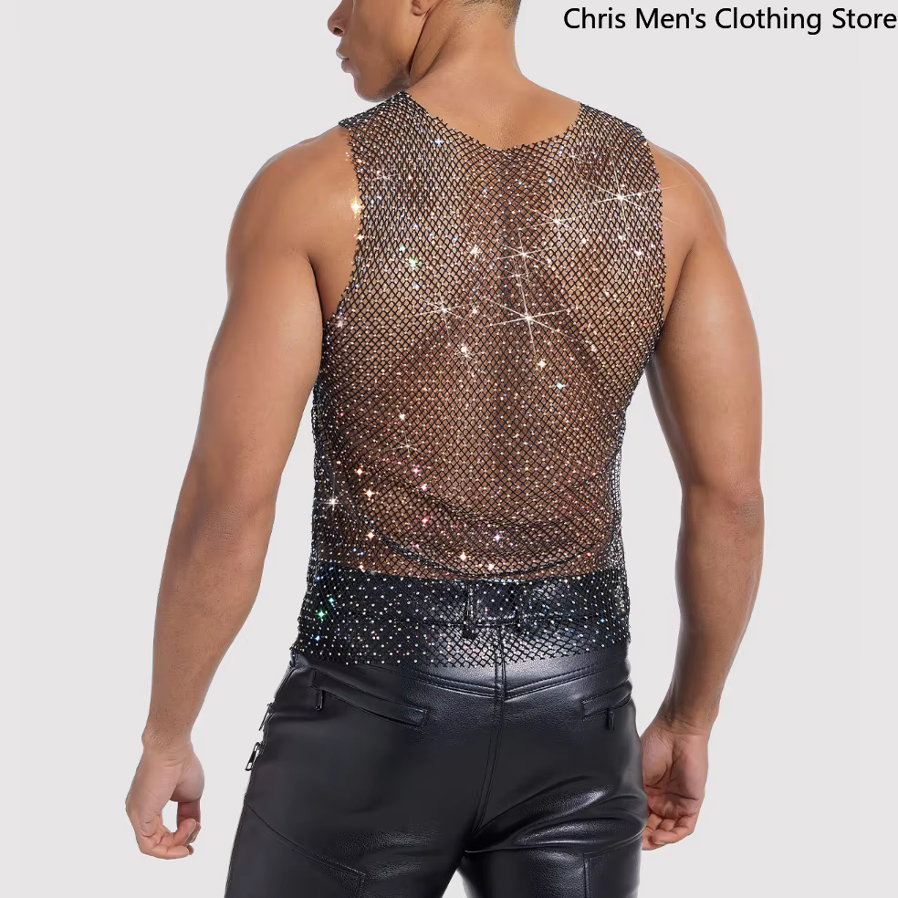 Gilet brillant transparent sexy pour hommes
