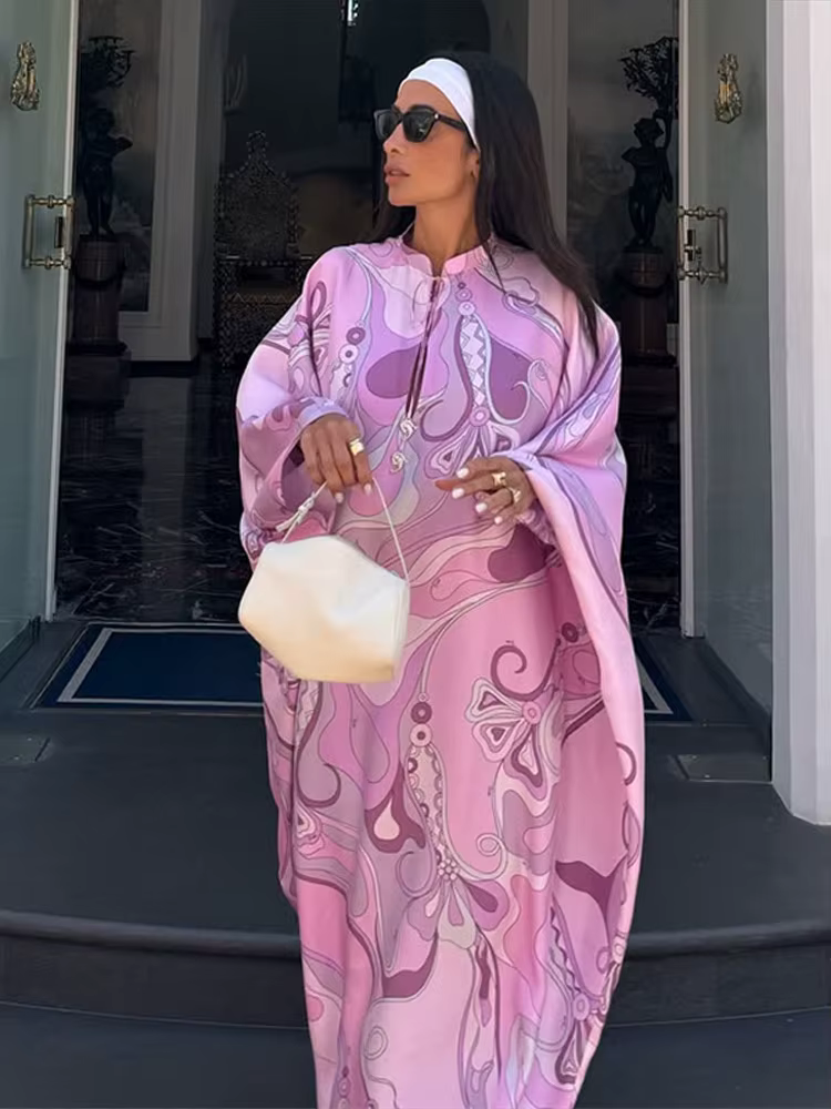 Robes surdimensionnées à manches chauve-souris imprimées numériques pour femmes