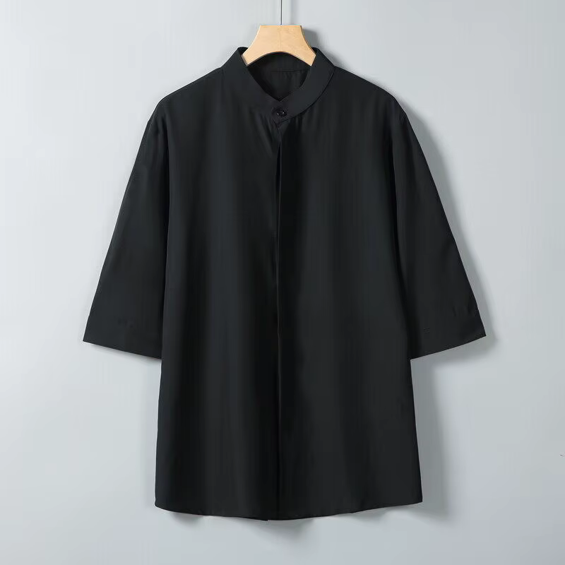 Chemise d'été à manches courtes et col Mandarin pour hommes