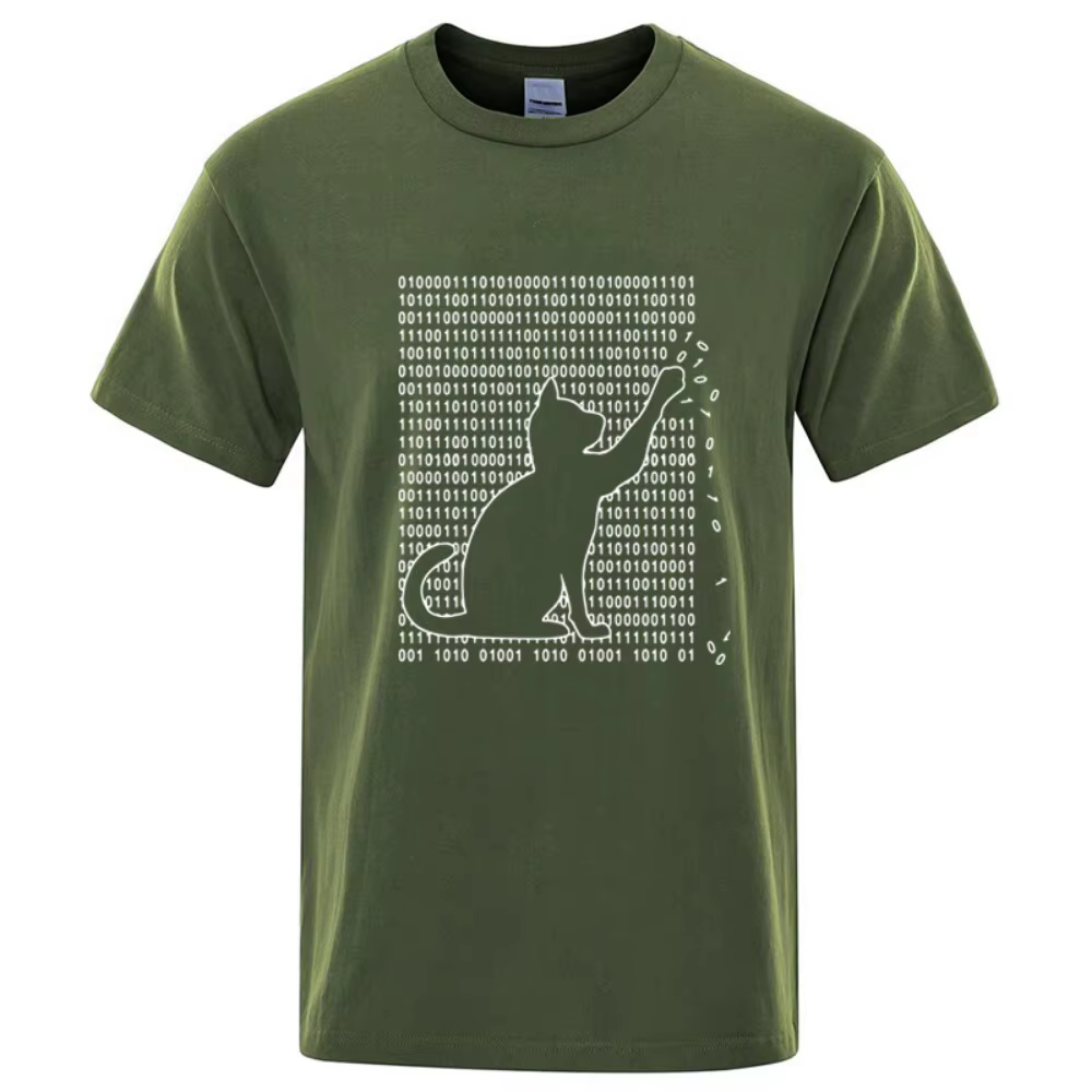 T-shirt en coton avec motif de chat formé par une matrice numérique