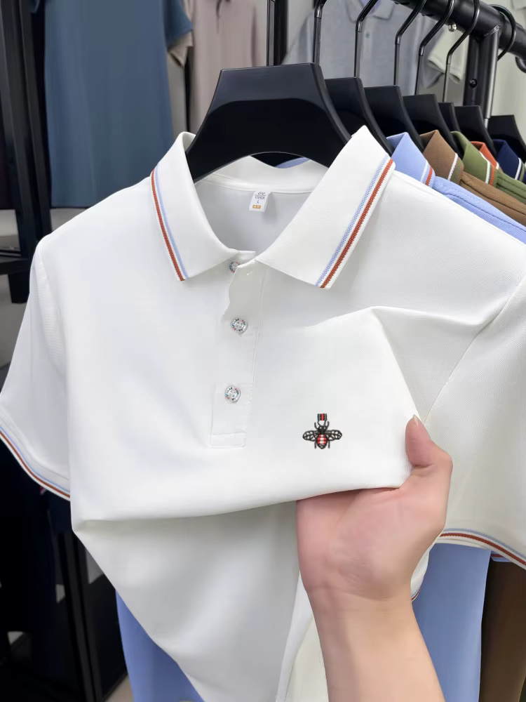 Mode abeille brodé manches courtes polo shirt hommes de luxe haute qualité marque été nouveau modèle confort respirant casual T-shirt