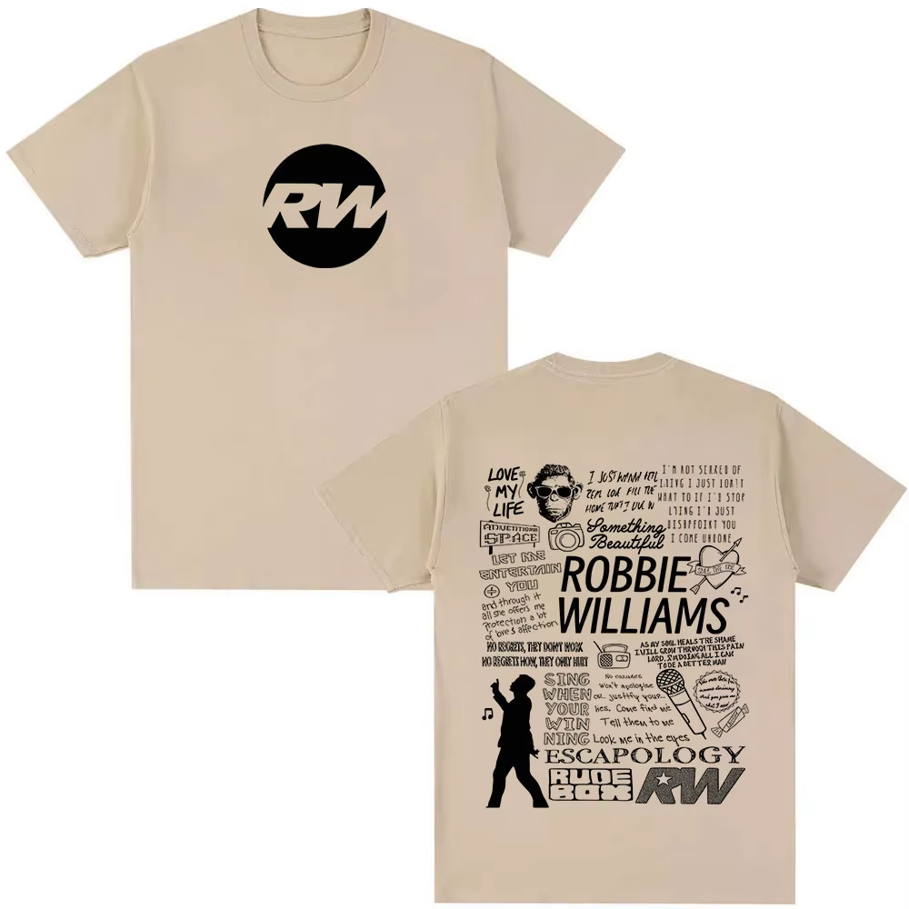 Robbie Williams Rw Tour Album Merch T-shirt hommes femmes mode Harajuku