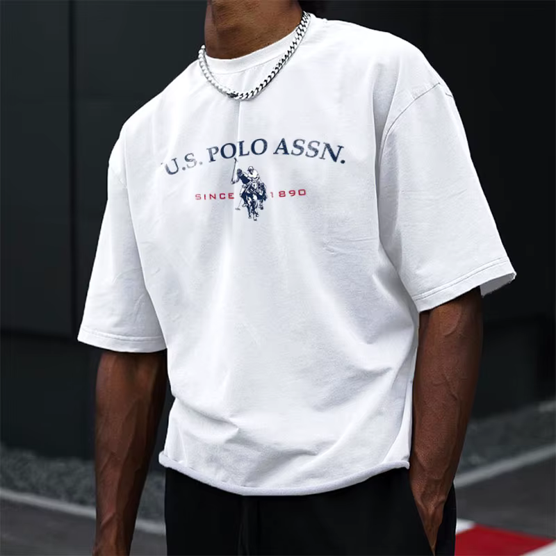 Polo à Manches Courtes et Col Rond en Coton pour Homme