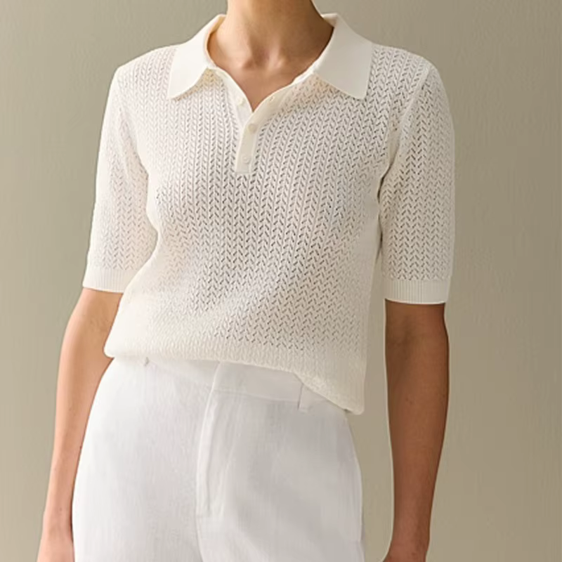 Manches courtes tricoté t-shirt femme été décontracté revers ample solide Ins hauts chauds pull