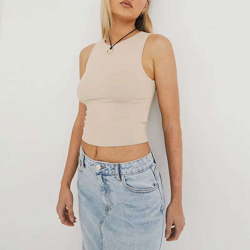 Sleeveless Tight Bottomed Shirt With Round Neck Racerback Top