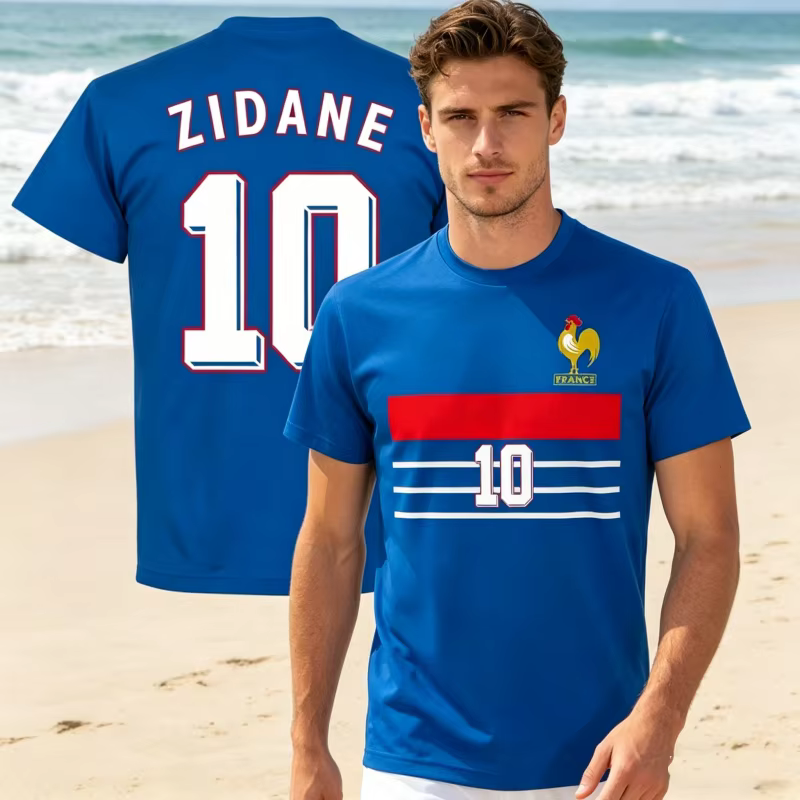 T-shirt décontracté rétro Zidane 10 France été 1998 en jersey doux pour hommes