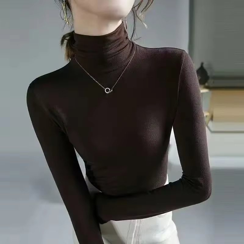 Femme T-shirt col roulé vêtements maigres 2025 haut noir pour femmes violet