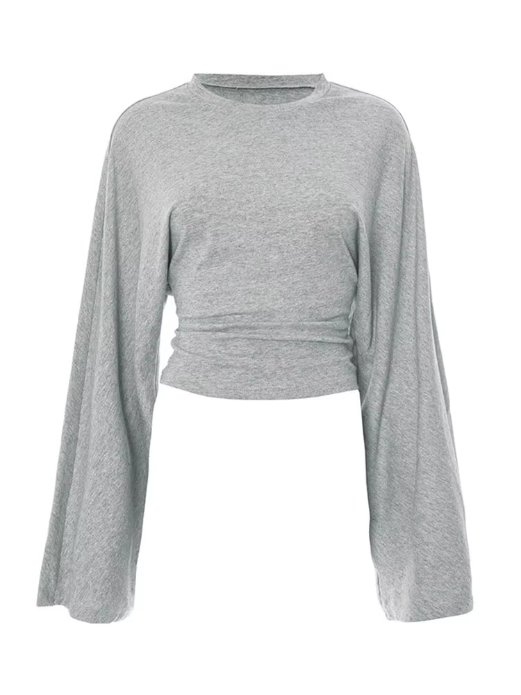 T-Shirt slim à manches longues et col rond pour femme