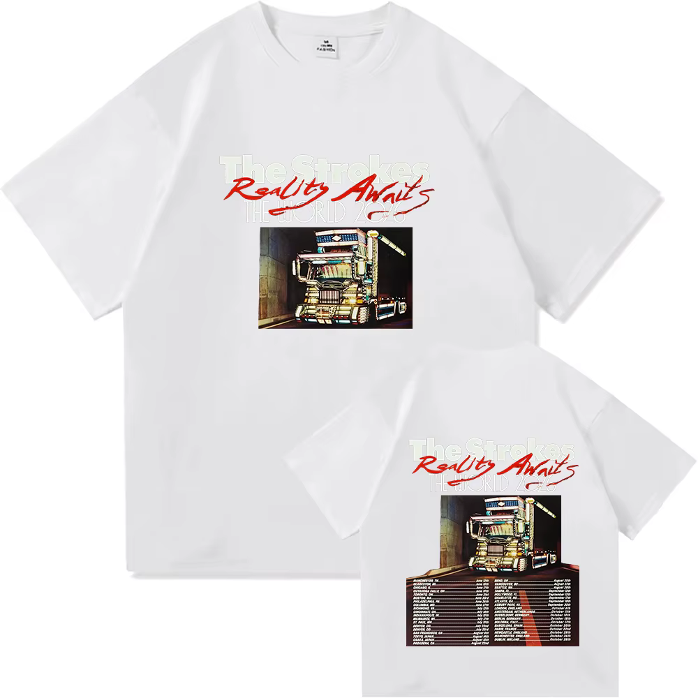 Reality Awaits North America Tour 2026 T-shirt The Strokes Band Design T-shirts imprimés en coton à manches courtes pour hommes