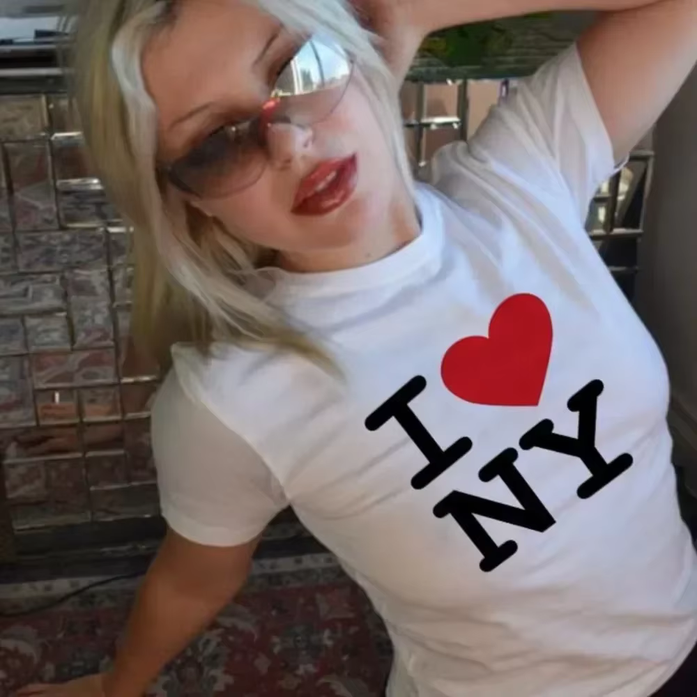 Haut court I love NY 2000s Streetwear Harajuku femmes T-shirt à manches courtes Y2K mode lettre imprimer mignon bébé t-shirts e-girls mince