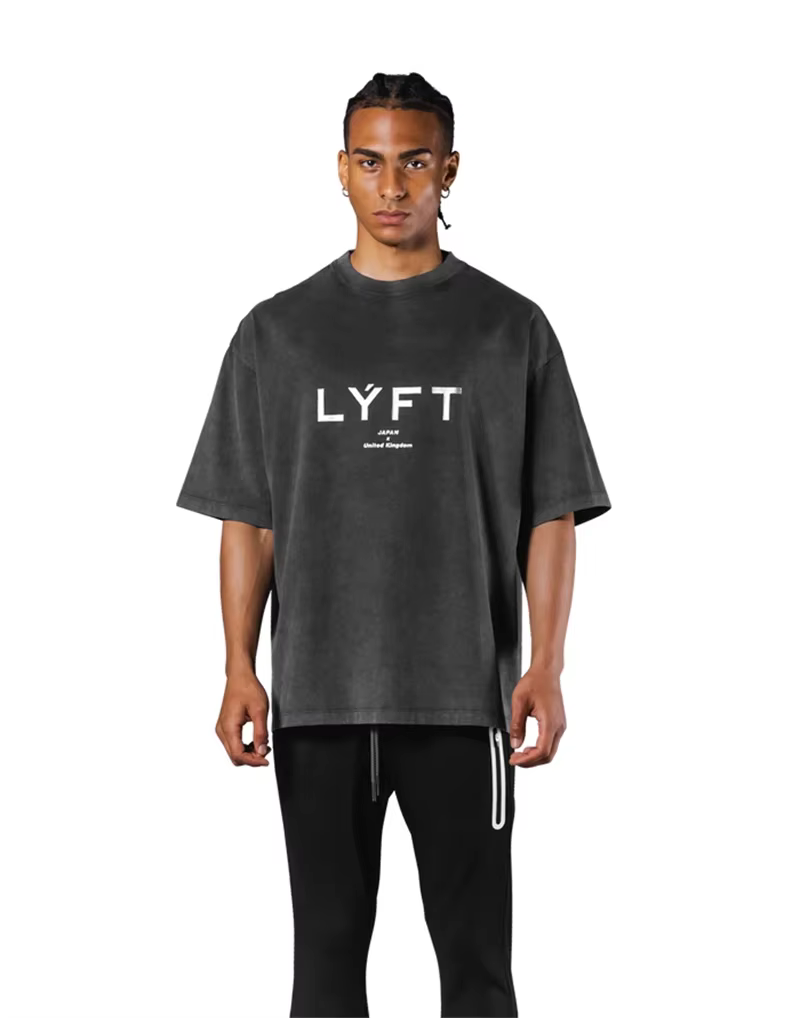 LYFT lavé classique LOGO 230GSM coton Vintage grand T-SHIRT hommes surdimensionné Muscle sport Fitness