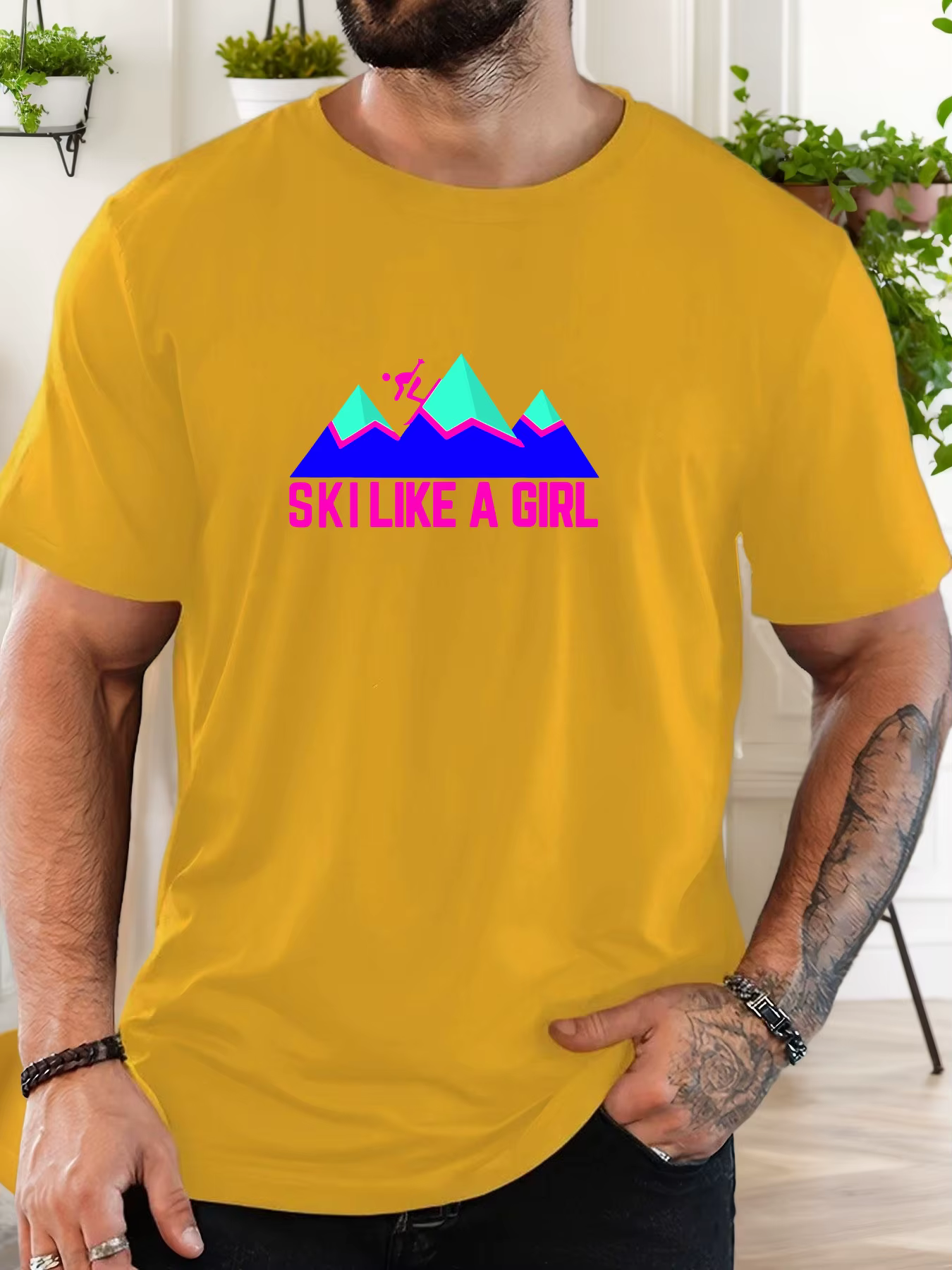 T-shirt court décontracté à col rond pour hommes SKI LIKE A GIRL