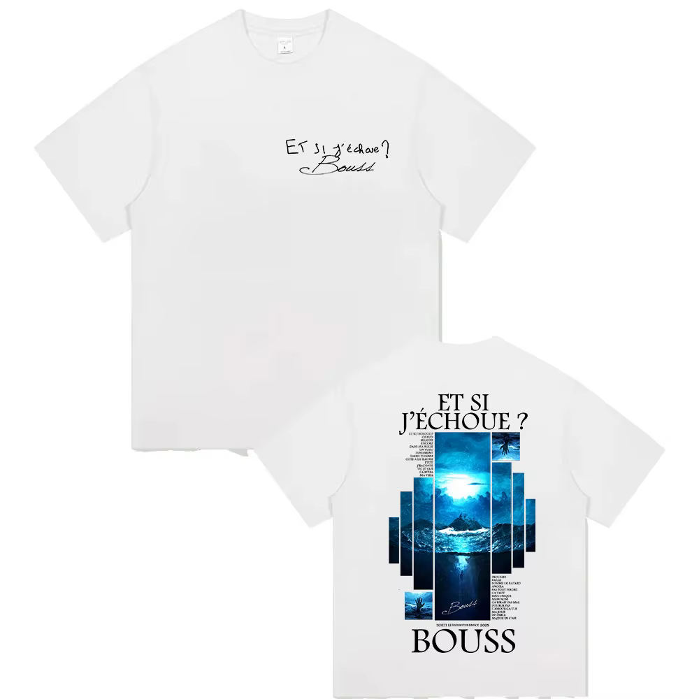 Rappeur BOUSS ET SI J'ECHOUE? Tour 2025 t-shirt graphique hommes rétro Hip Hop manches courtes T-shirts pur coton