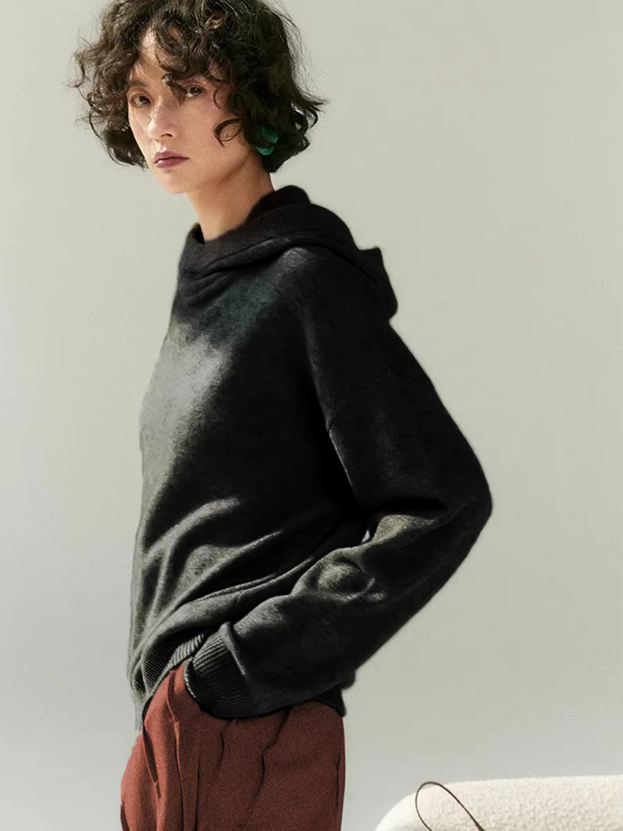 Pull en cachemire à capuche gris pour femme