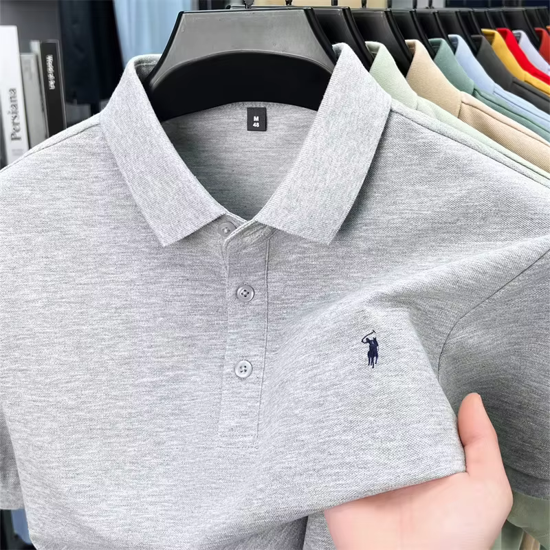 Polo à manches courtes décontracté pour homme – Logo cheval brodé classique, pour le travail et le quotidien