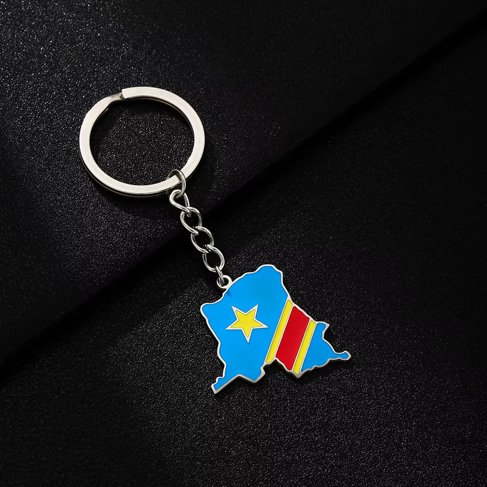 Porte-clés décoratif avec drapeau de la République démocratique du Congo, style ethnique pour hommes et femmes, accessoires polyvalents en acier titane